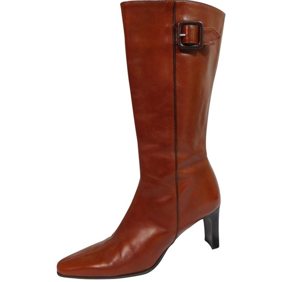Amalfi Cognac Leather Mid Calf Boot Made in Italy - Picture 1 of 8